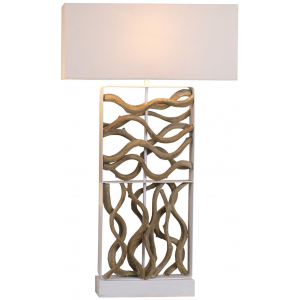 Lampada legno galleggiante paralume lino H.90,5cm design Hana