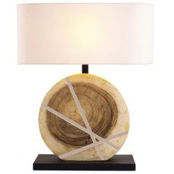Lampe à poser bois naturel H.63cm abat-jour en lin