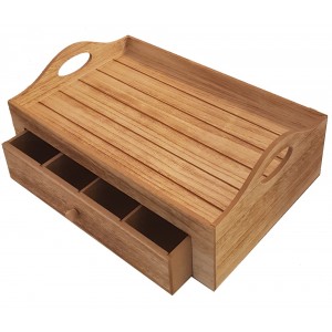 Vassoio in legno con cassetto porta bustine thé
